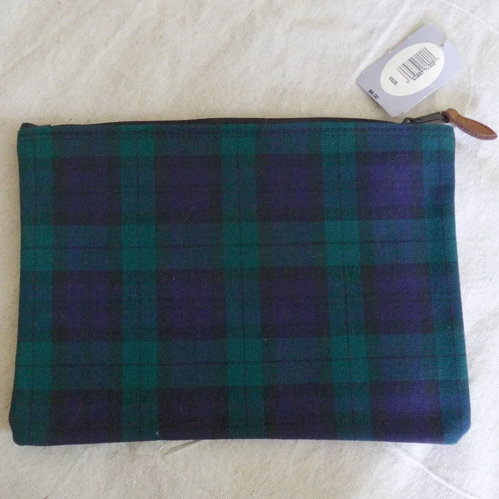 NWT Vintage Set of Two Mickey Mouse Plaid Cotton Zippered Pouch